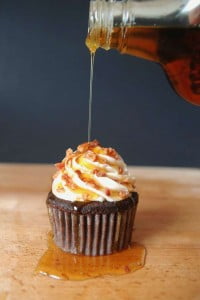 Chocolate Bacon Cupcakes with Maple Syrup Icing